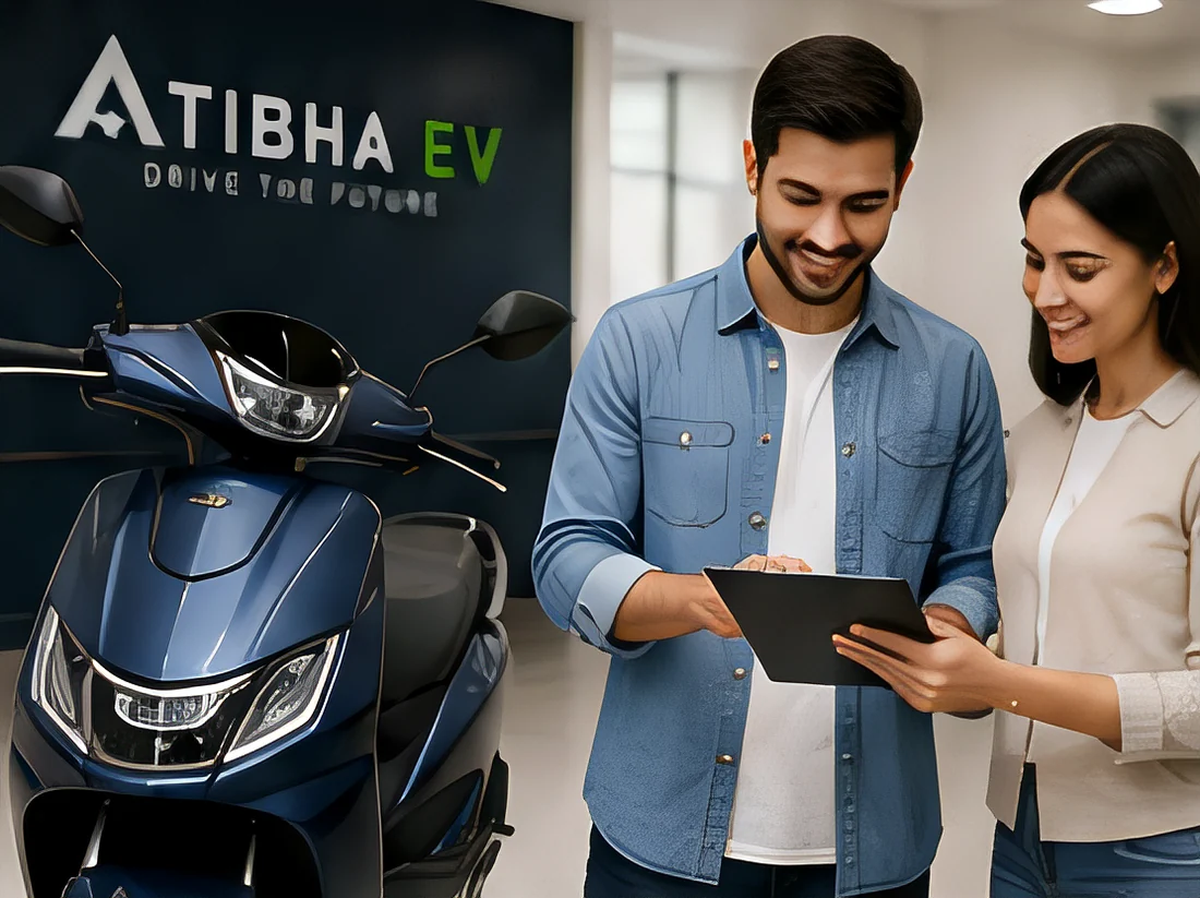 Customers reviewing their Atibha EV delivery
