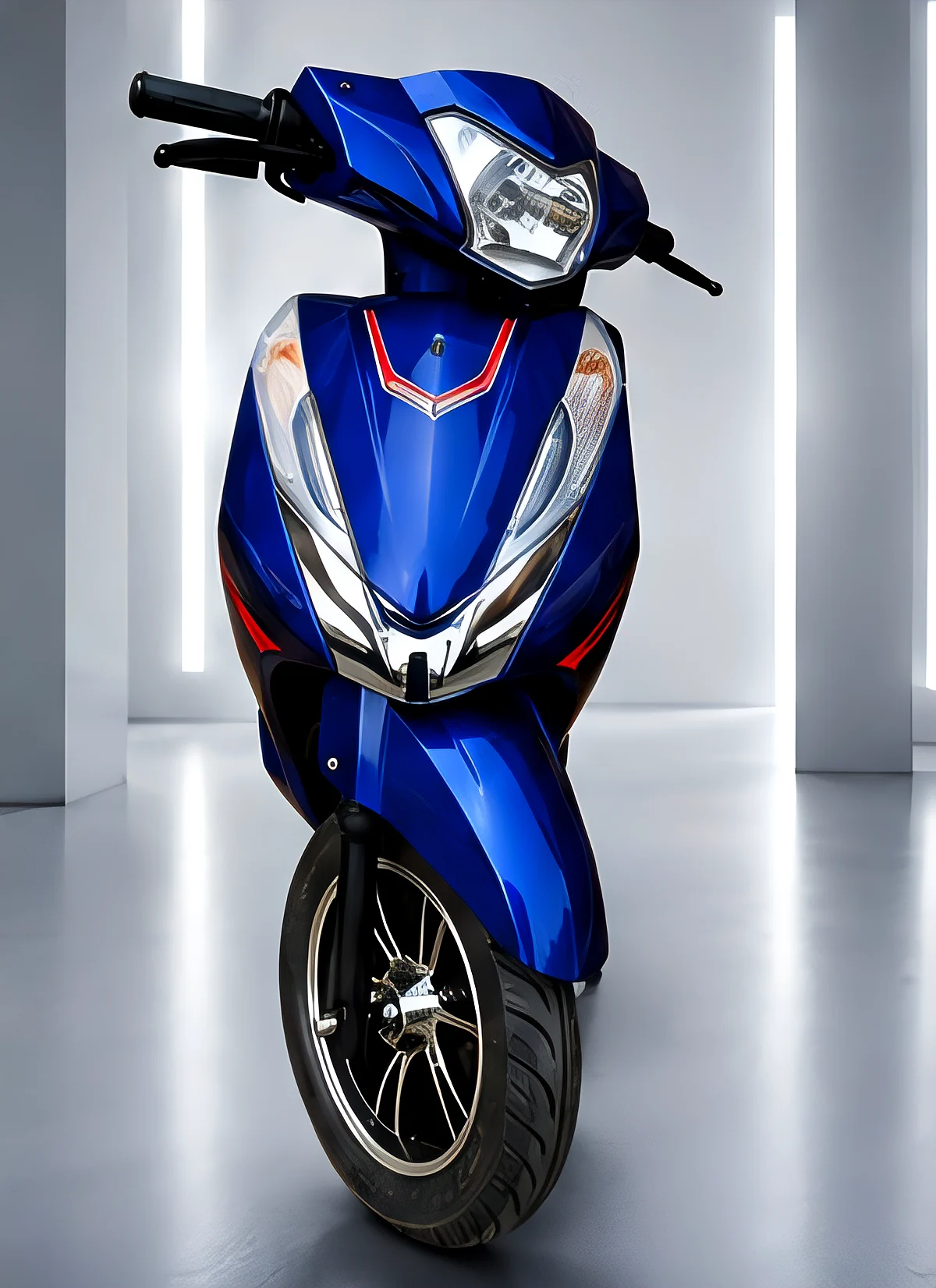 Blue Atibha EV scooter in a studio